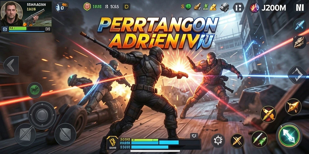 Gameplay J200M menunjukkan pertarungan seru antar karakter.