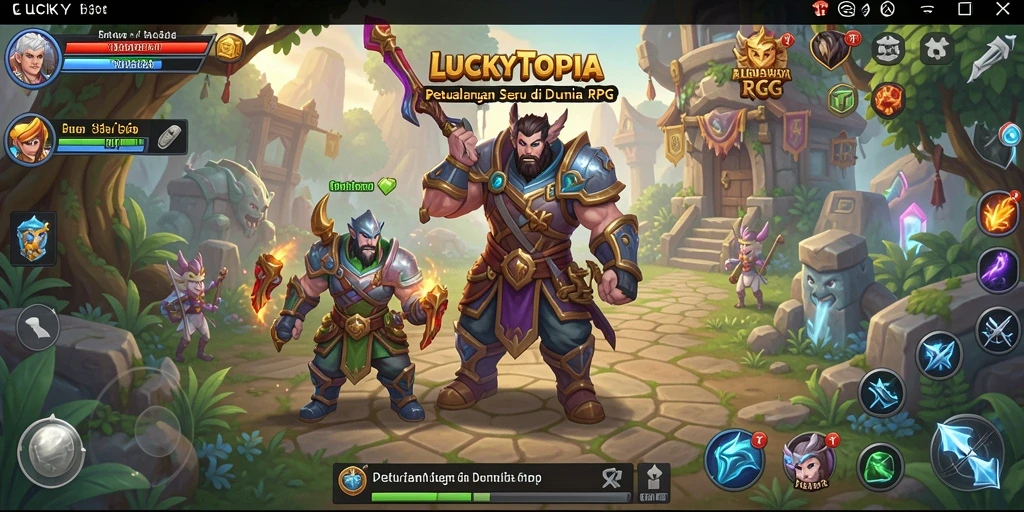 Tampilan gameplay seru LUCKYTOPIA di dunia RPG yang luas.