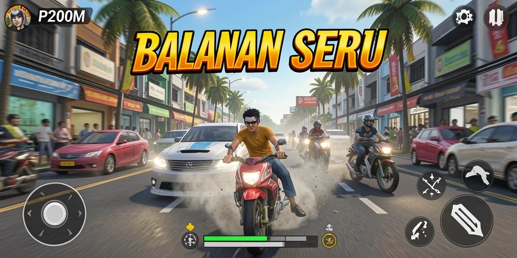Screenshot gameplay P200M yang mendebarkan saat balapan.
