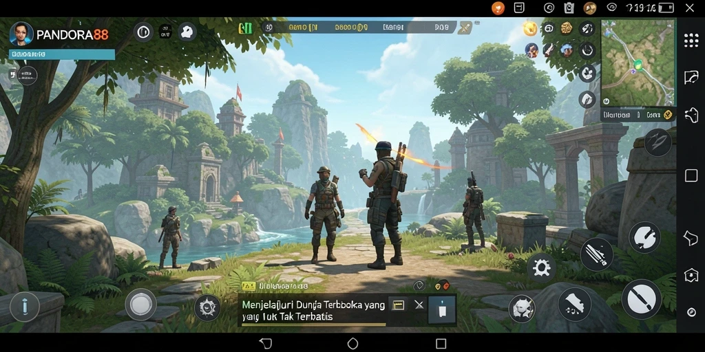 Screenshot gameplay PANDORA88 menampilkan eksplorasi dunia terbuka yang menakjubkan.