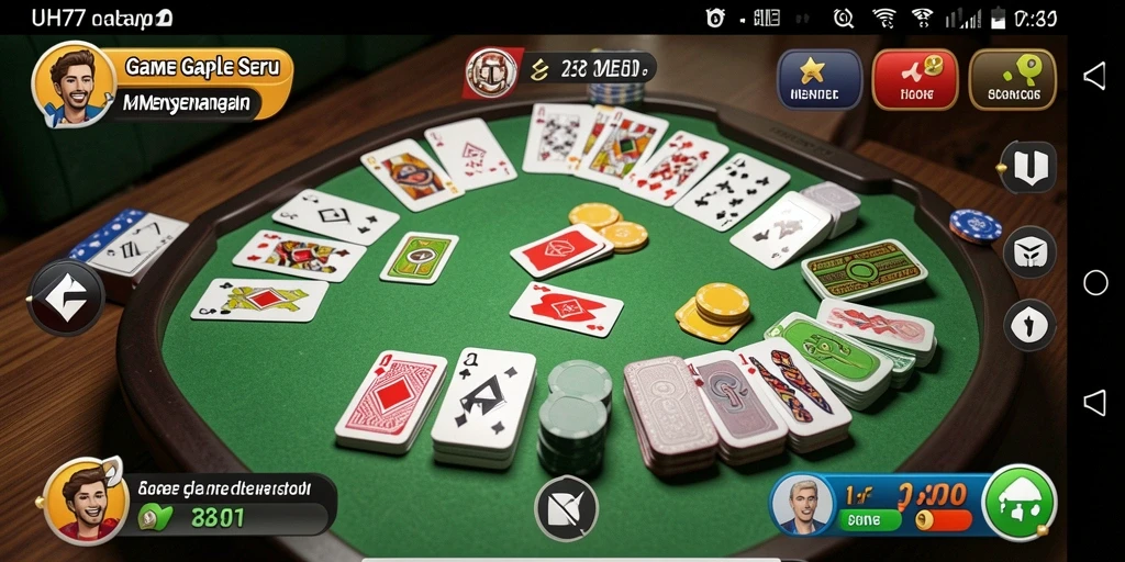 Screenshot gameplay UH77 menampilkan pemain yang asyik bermain Gaple.